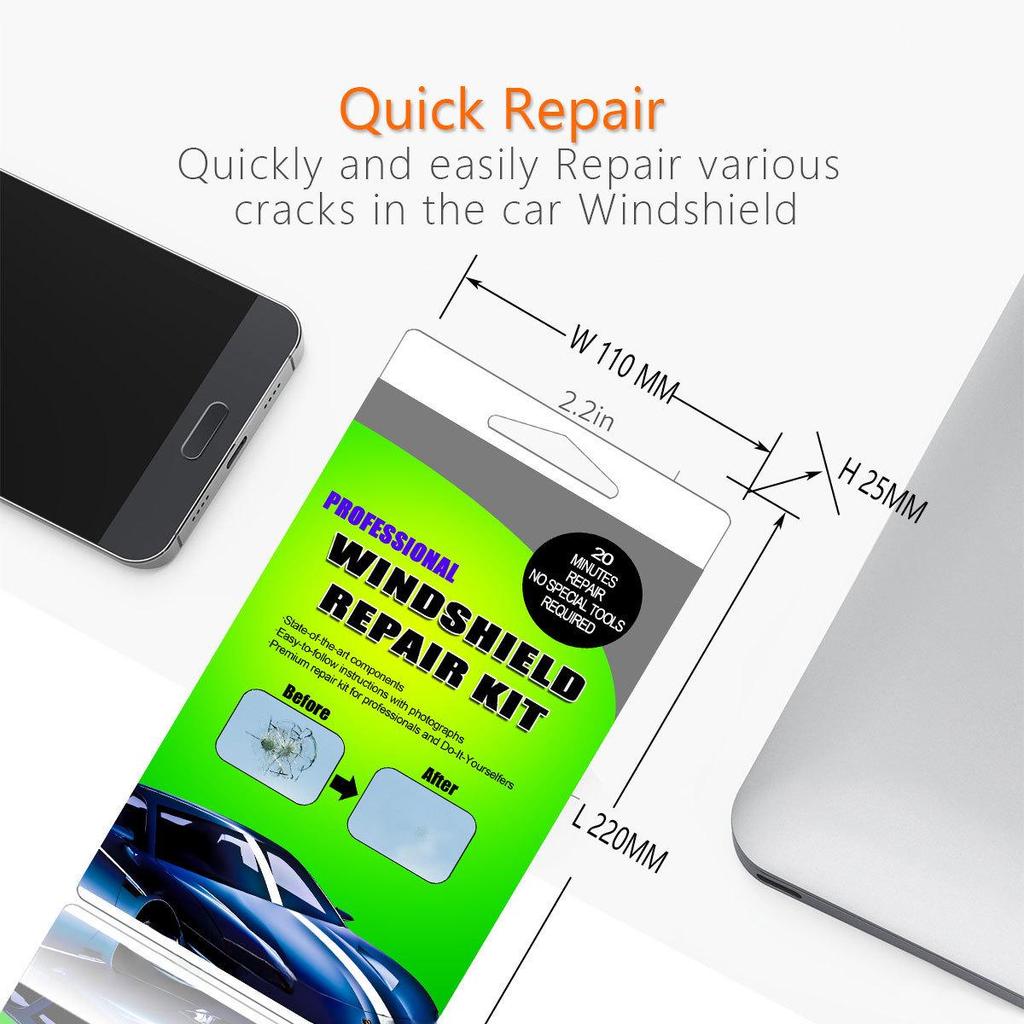 Car Windshield Repair Tool Set with Glass Repair Fluid