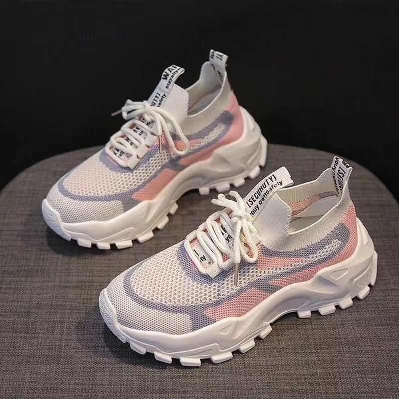 Women's sports shoes spring new fly-woven breathable casual shoes fly-woven heightening dad shoes women's shoes