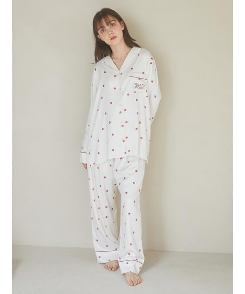 Gelato Pique Valentine Heart Print Satin Shirt PWFT251278 CRM F Women's