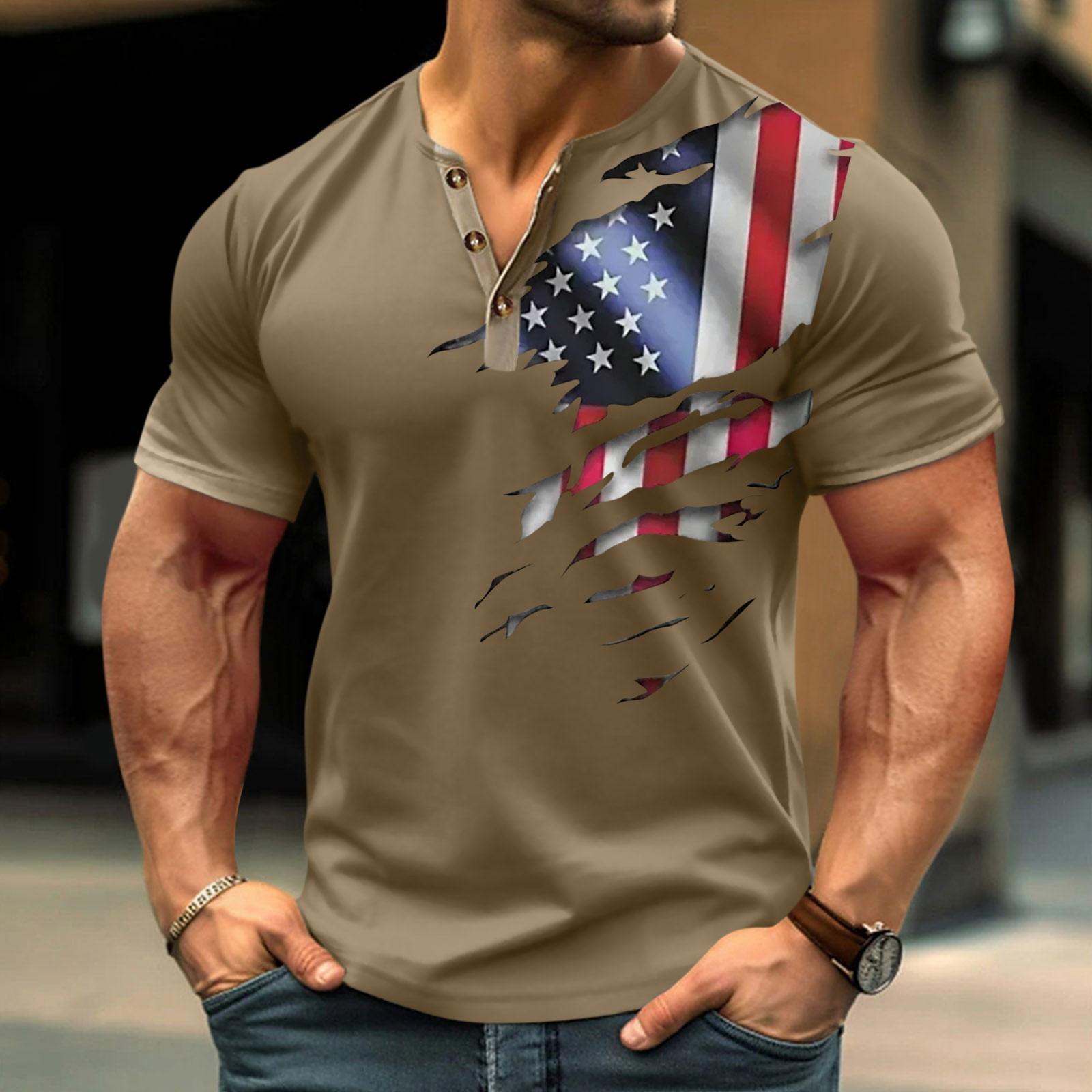 

Вінтажна літня чоловіча футболка з 3 ґудзиками, відкритий вільний одяг, футболка з коротким рукавом і принтом M хакі