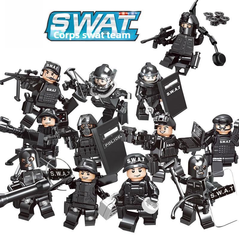 Детский конструктор Кукла Мальчик Игрушка Сборка Полиция Специальная полиция Военная серия Фигурка Пазл Сборная модель