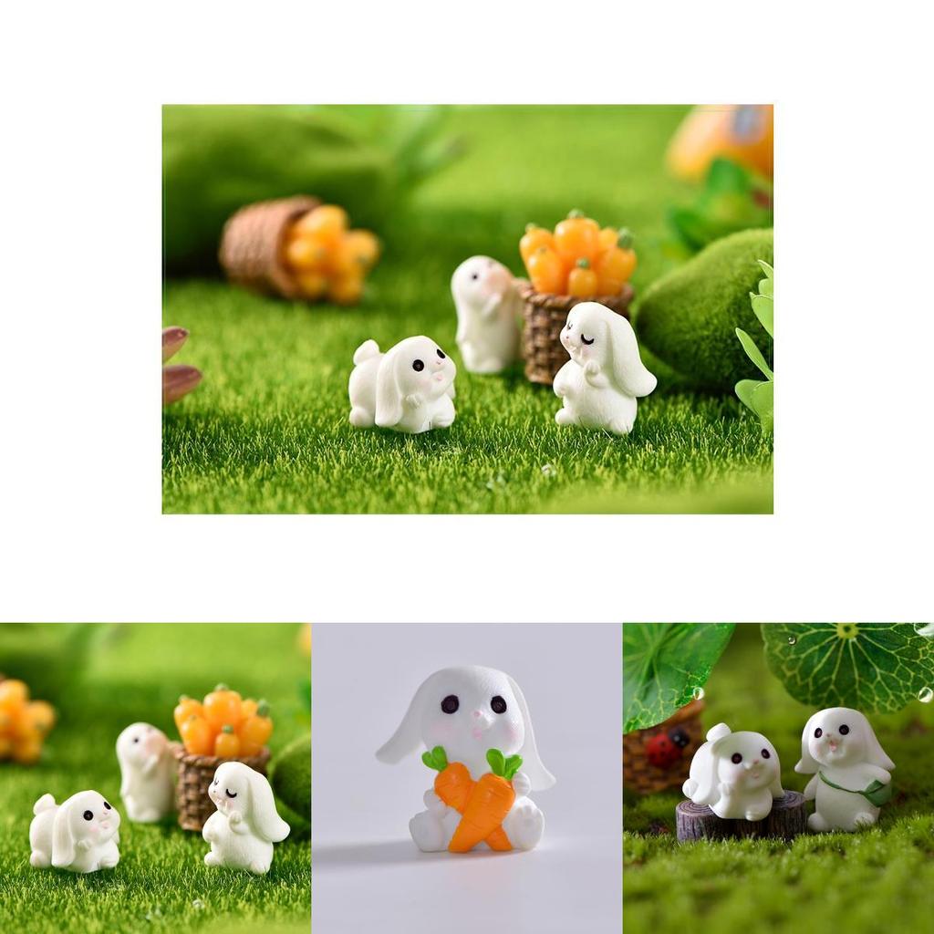 Roztomilá pryskyřičná ozdoba bílého zajíčka, okouzlující zahradní miniaturní dekorační kousek