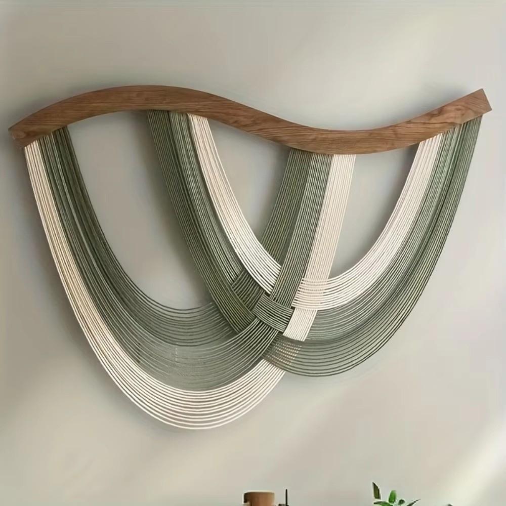 Green Beige Tassels Large Wall Hanging Boho Handwoven Tapestry Tassel Wall Hanging For Home Room