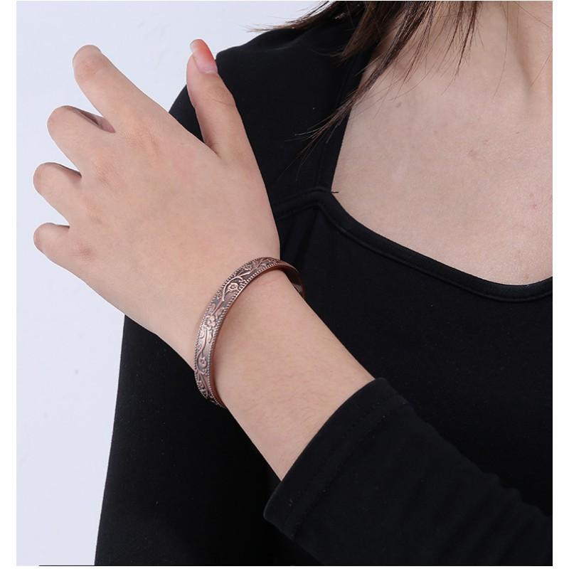 Copper Bracelet With Magnetic Vintage Minimalist Plum Blossom Design Adjustable Unisex Jewelry