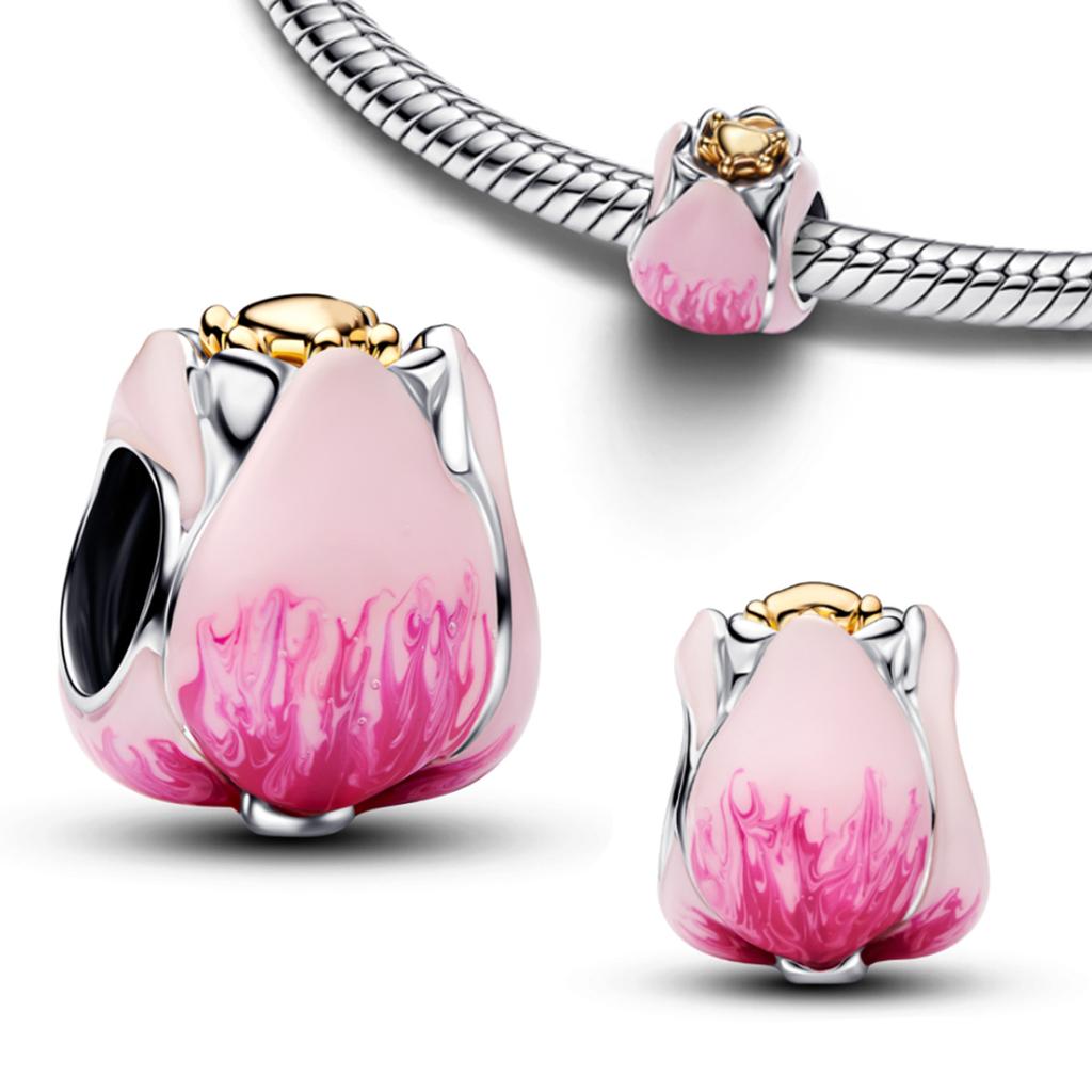 Prata 925 Pingente Sapatinho de Cristal Envelope Rosa Tulipa Floral Chave Dourada Espada Abelha Cigarra Borboleta Contas Colar Encaixe Pulseira
