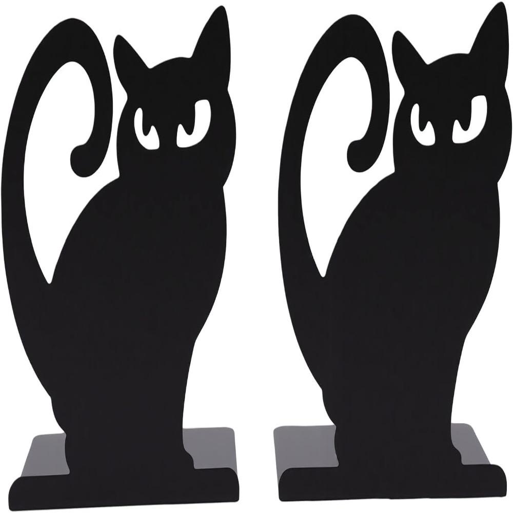 2pcs Black Cat Shaped Book Stopper 4.72x4.37x5.87in Metal Bookends Cute Book Organizer  Office Desk