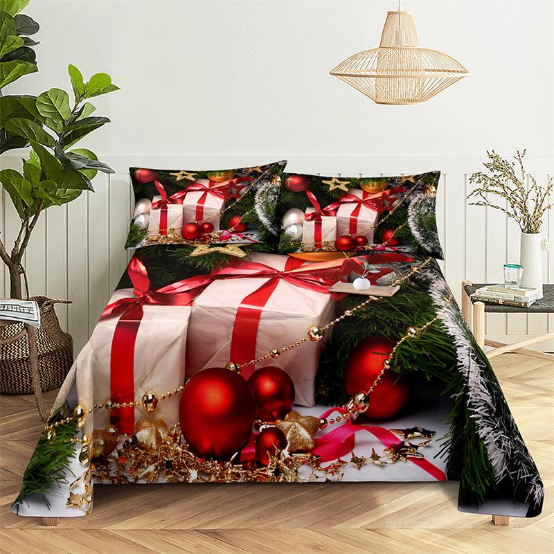 Christmas tree Queen Sheet Set Kid's Flat Sheet Boys Girls Bed Sheets and Pillowcases Christmas Gifts Bed Sheet Set Bedding Set