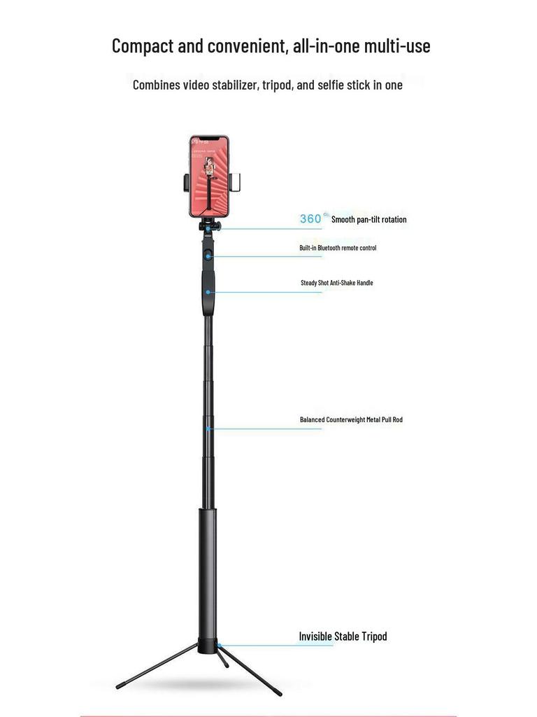 2025 Premium Metal Bluetooth Selfie Stick & Tripod: Multifunctional Mobile Stand for Steady Shots