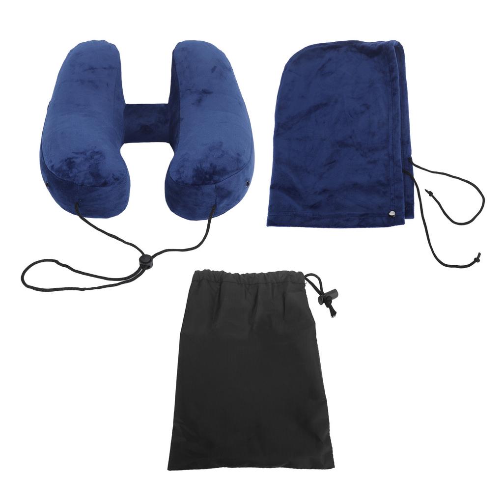Inflatable Travel Pillow H Shaped Detachable and Washable Quick Fill with Storage Bag and Hat Airplane Pillow for Neck