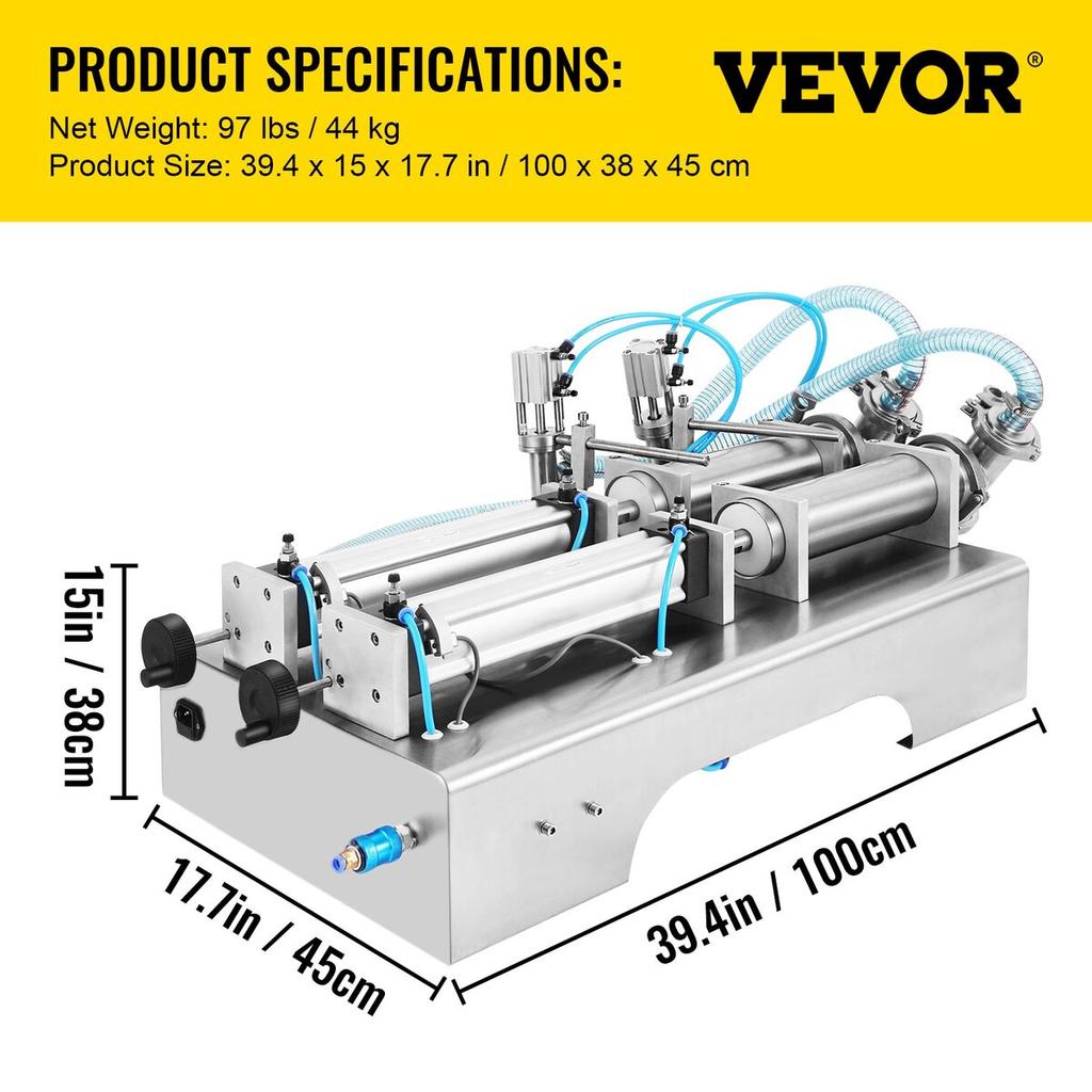 100–1000 ml pneumatische Flüssigkeitsfüllmaschine, zwei Düsen, Flaschenfüller für Flüssigkeit, Saftfüller für Flüssigkeit