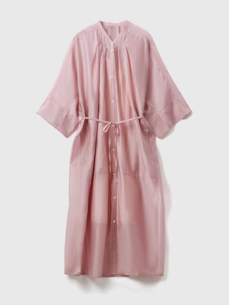 

2026 Women s Artistic Tencel Loose Fit Dress - Korean & Japanese Style, Short-Sleeved, Long Fashionable Ins Design One Size розовый