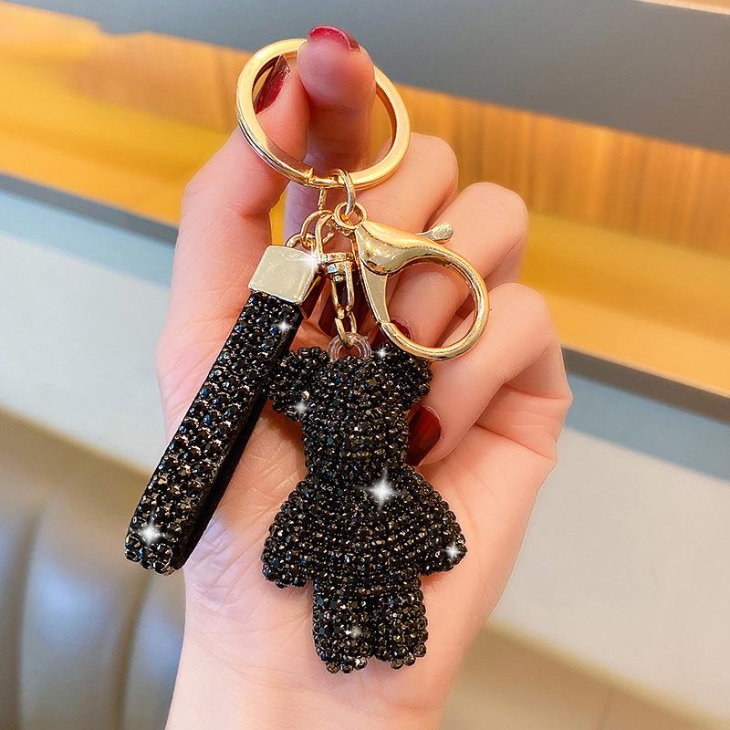 Creative Diamond bear Car Keychain hand-made luxury keychain rhinestone keychain Bag Pendant Doll girl gift pendant