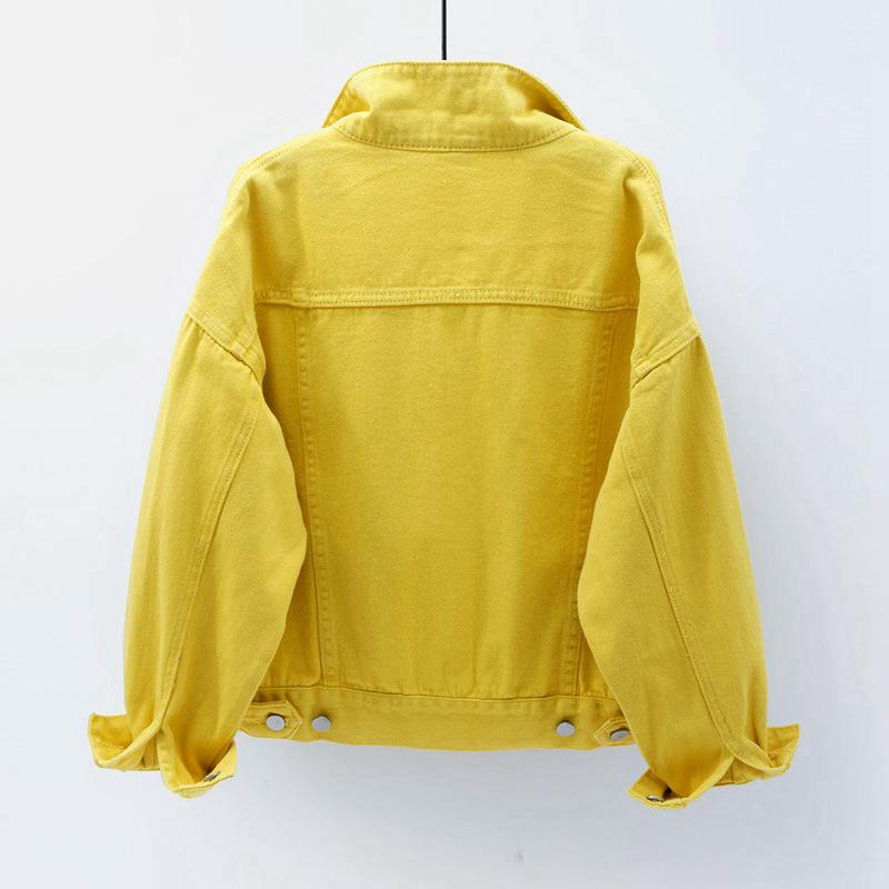 Damen Übergröße Koreanischer Stil Farbige Jeansjacke - Kurz, Lockere Passform, Langärmlig, Frühling & Herbst Kollektion