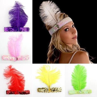 Feder Stirnbänder Pailletten Kleider Accessoires Kostüm Haarband Kopfschmuck Frauen Damen