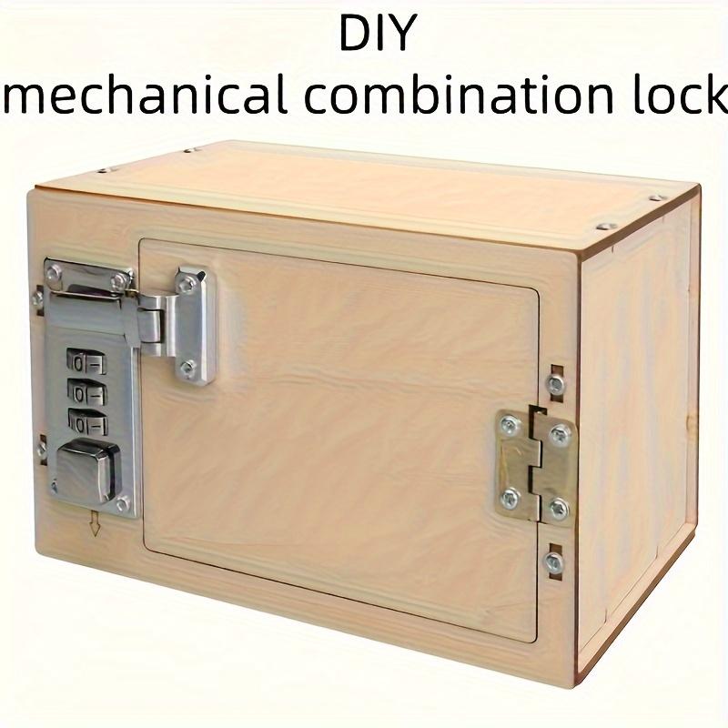 DIY Wooden Mechanical Combination Lock Box Kit Science Model Uncharged Natural Wood Construction No Battery Required.
