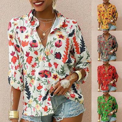 New Women's Floral Chiffon Shirt Long Sleeved Button Down Blouse Autumn