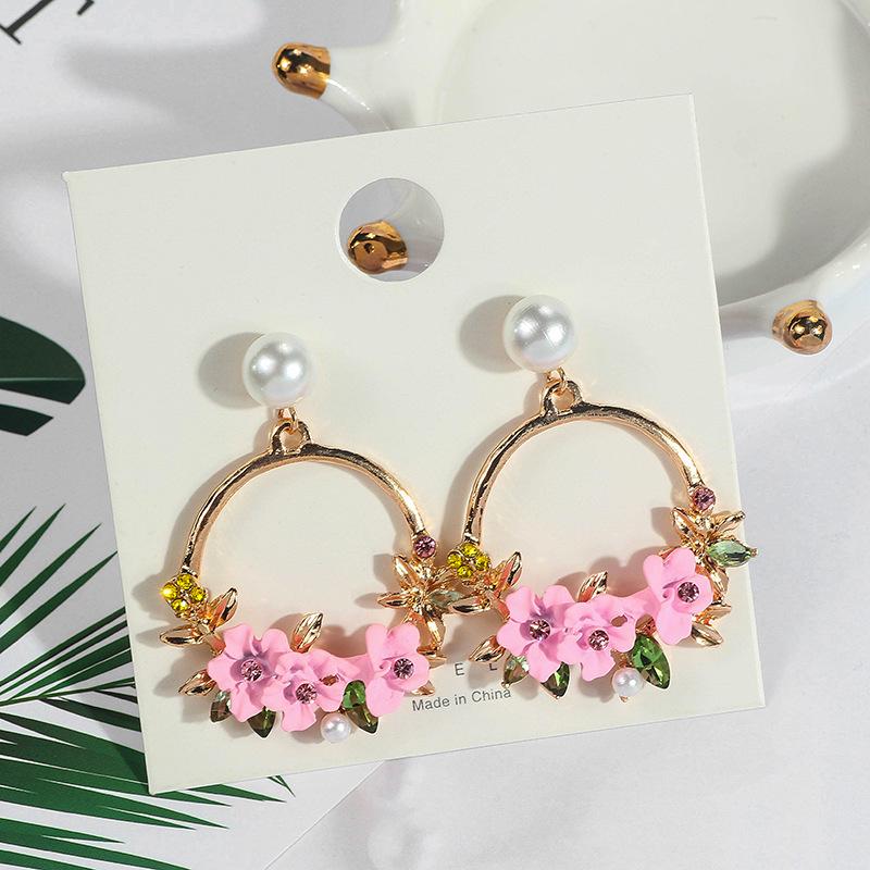 Brincos de Pétala Dongdaemun Primavera e Verão, Brincos Pequenos Frescos e Simples de Pérola e Diamante