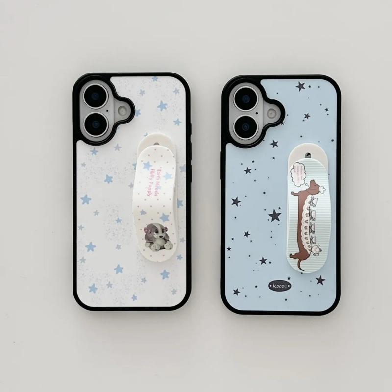 Blue Star Cute Puppy Cartoon Band Aid Bracket Phone Case For iPhone 17 Air 16 15 14 13 12 11 Pro Max Plus Kawaii Cover