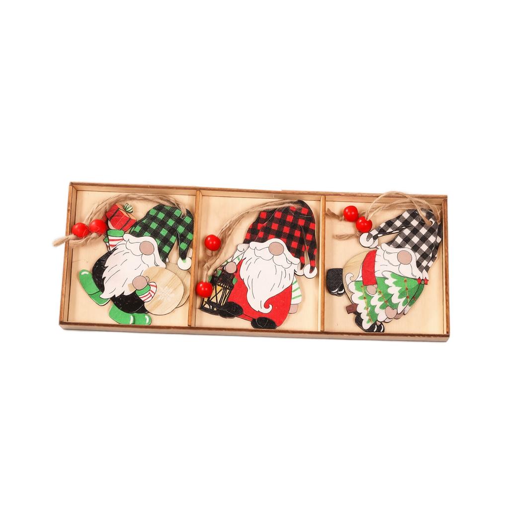 Christmas Tree Ornament Three-Panel Faceless Doll Wooden Hanging Pendant for Holiday Decor
