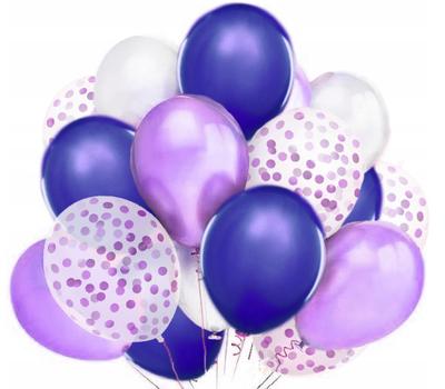 White Purple Balloon Set With Confetti 20 Pcs.