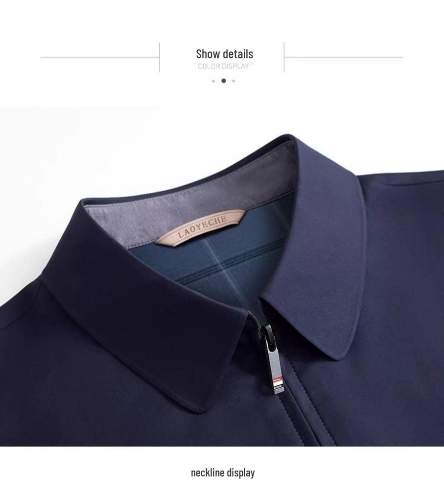 Men's Business Casual Stand Collar Windproof Jacket - Non-Iron, Wrinkle-Resistant Autumn Outerwear with Zipper