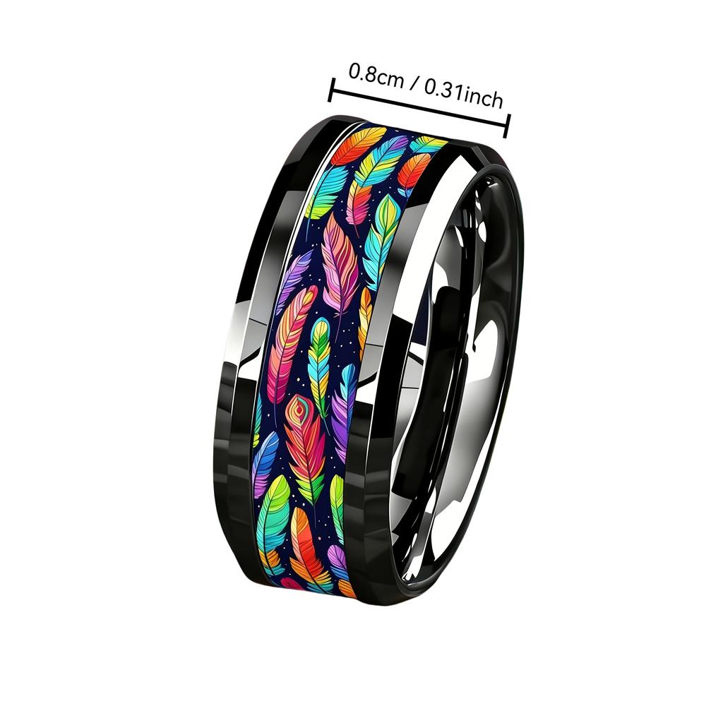 SUNFLOWERZHU Colorful Feather Men Stainless Steel Rings Personality Silver Polished Cartoon Stainless Steel Ring Wholesale