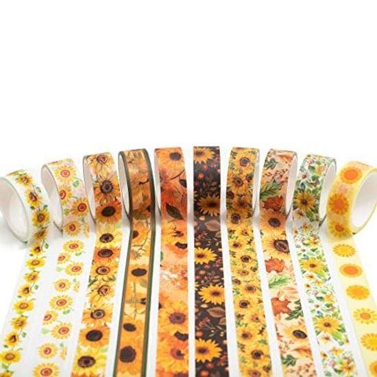 Masking Tape 10 Pieces Set Sunflower Washi Floral Pattern DIY Craft Journal Planner Scrapbook Wrapping Gift Decoration