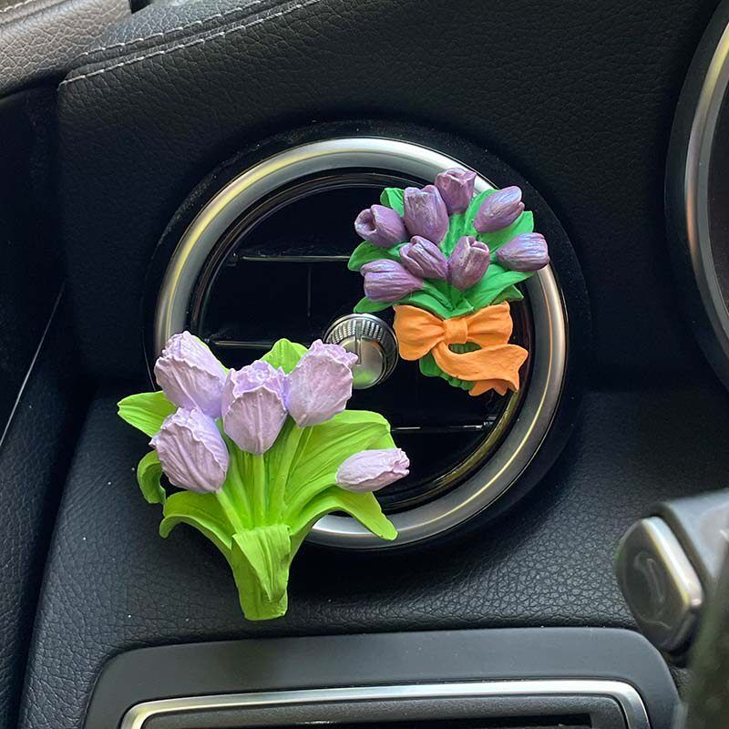 Ins Car Perfume Tulip Flower Aroma Diffuser Car Accessories Diffuser Stone Air Vent Bouquet Gift Creative Gift