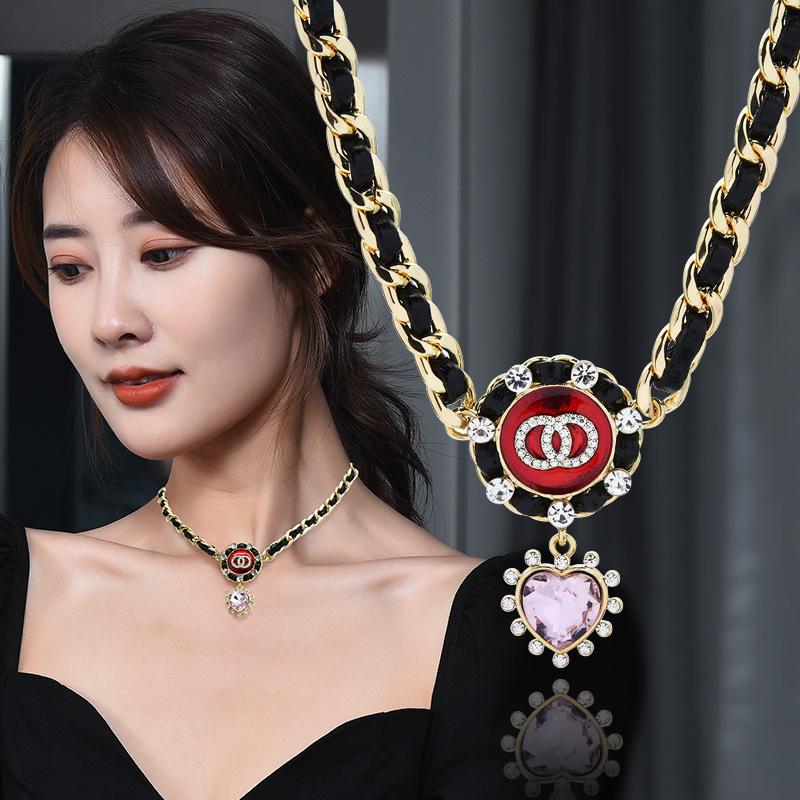 Style Korean Elegant Black Choker Necklace With Heart Pendant For Women