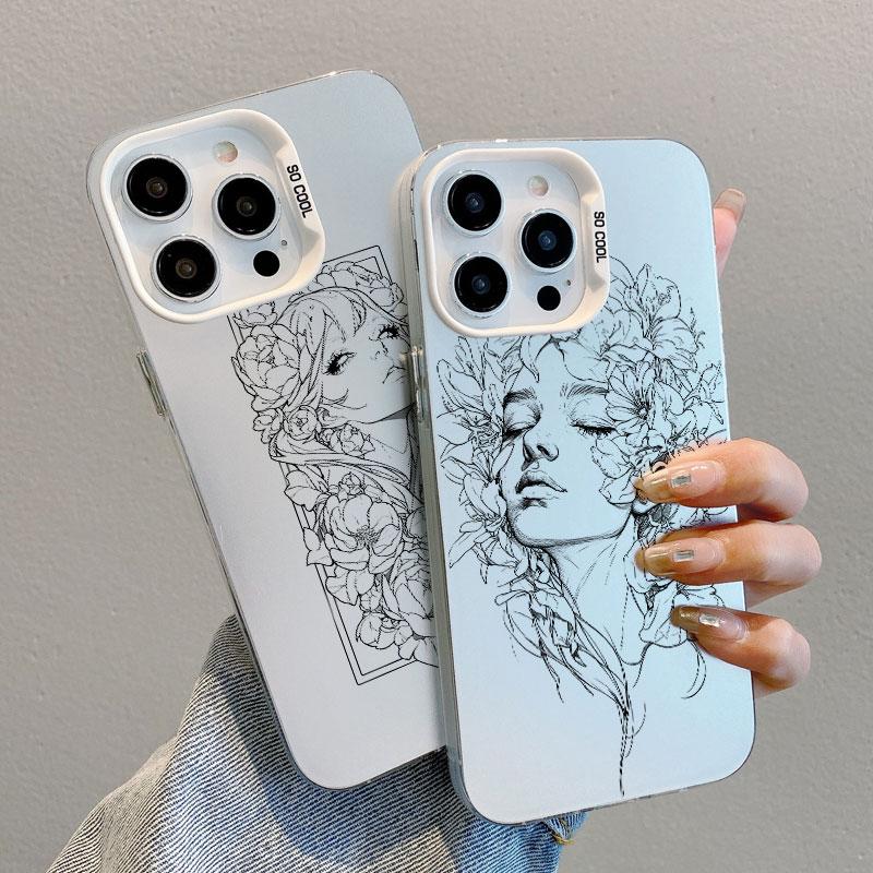 Beautiful Flower Girl Line Design Durable Laser Phone Case For Samsung Galaxy S21 S23 S24 FE S25 S24 S23 S22 Ultra Plus Covers