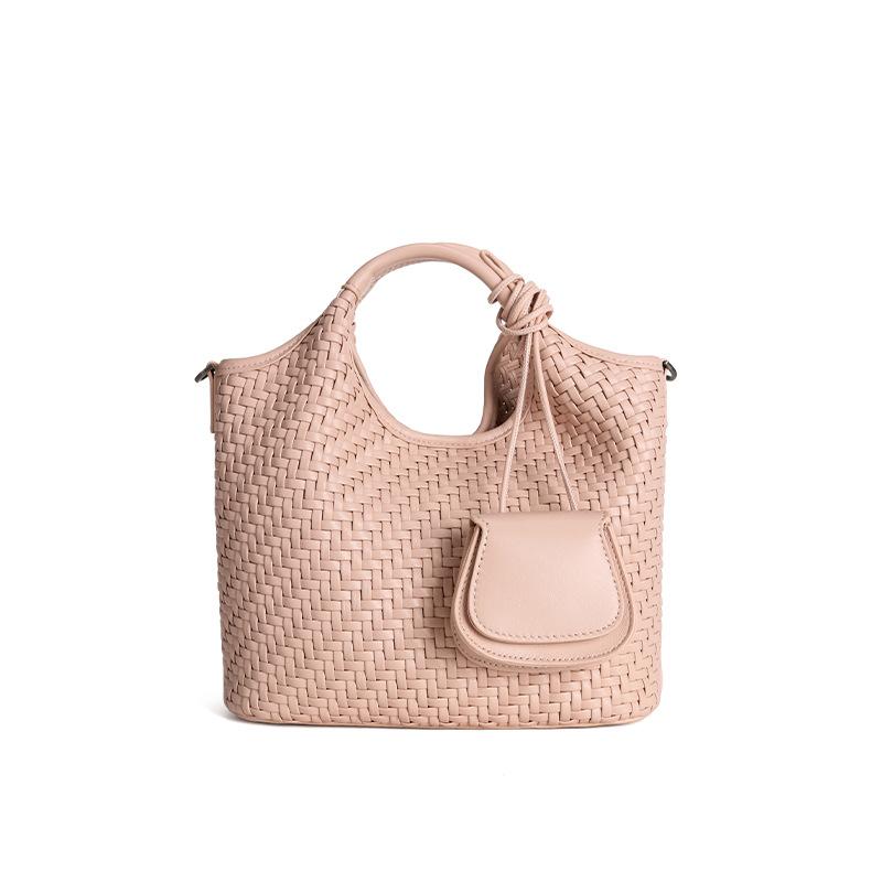 Retro fashion hand-woven bag large capacity commuting temperament portable tote bag high sense sheepskin mother bag women