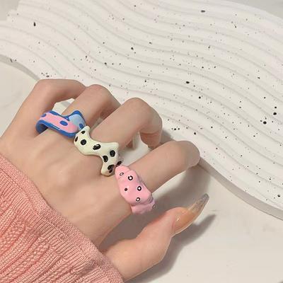 Sweet Colored Enamel Drop Glaze Contrasting Opening Ring For Women Girls Personality Irregular Geometric Ring Party Jewelry Gift