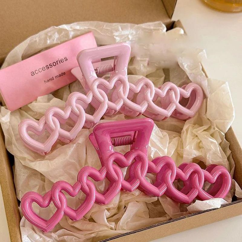 2025 New Y2k Dopamine Girl Fashion Pink Color Hollow Geometric Star Heart Hair Clips Women Hair Claw Cross Headband Shark Clip