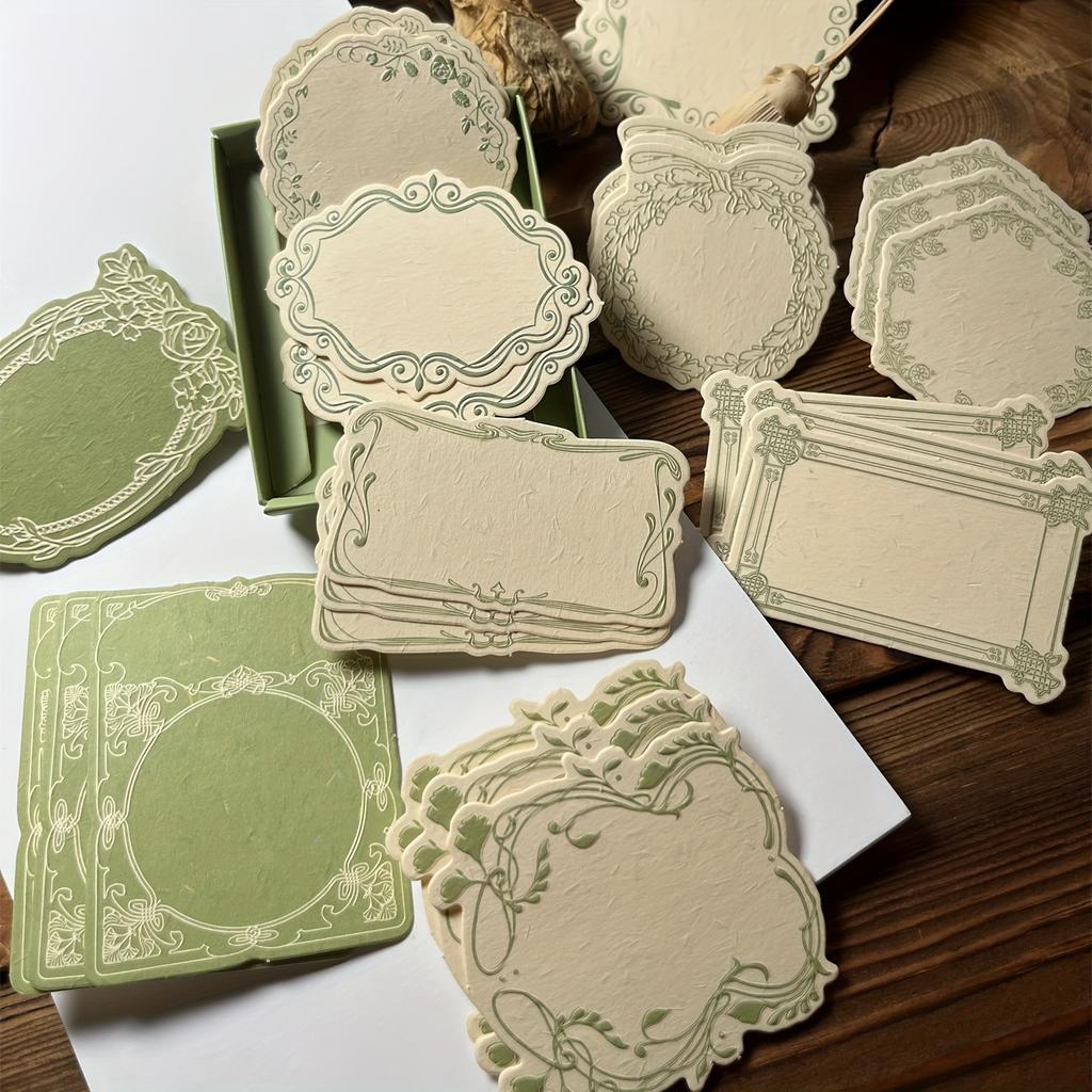 30pcs Vintage Boxed Sticky Notes Paper with Embossed Paper Thick Card Material Art Embossed Journaling Supplies Decorative Paper