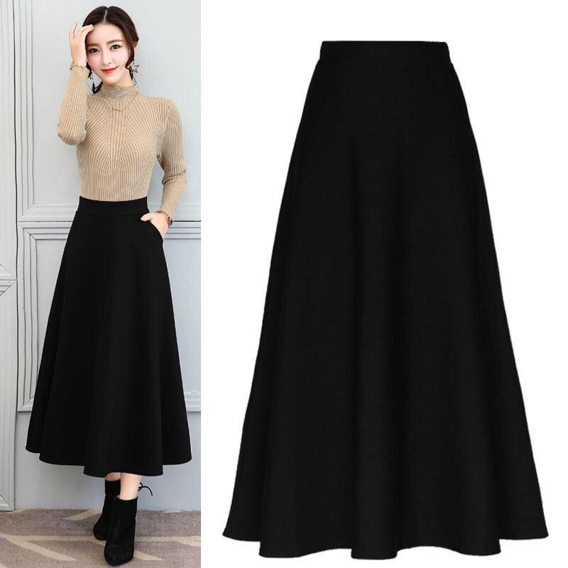 Pocket New Korean Skirt Mid-length Long Skirt Elastic Waist Half-length Skirt High Waist Big Swing Skirt Women