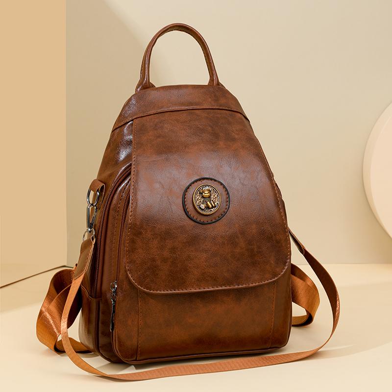 Soft Leather Backpack Women's Commuter Backpack Flip Multi-Functional Shoulder Bag