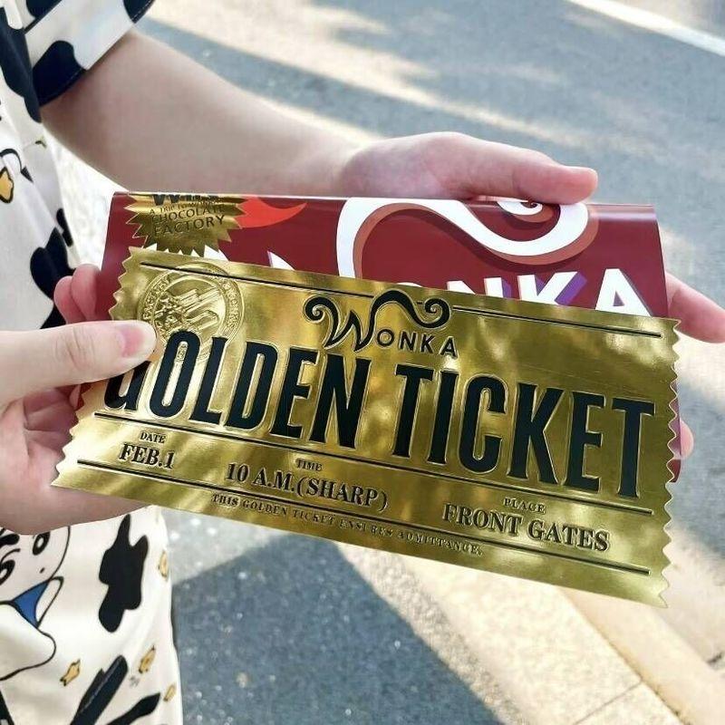 Hot Anime Wonka Charlie Chocolate Golden Ticket Anime Gold Voucher Brooch Pin Badges Metal Pins Bookmark Collection Holiday Gift