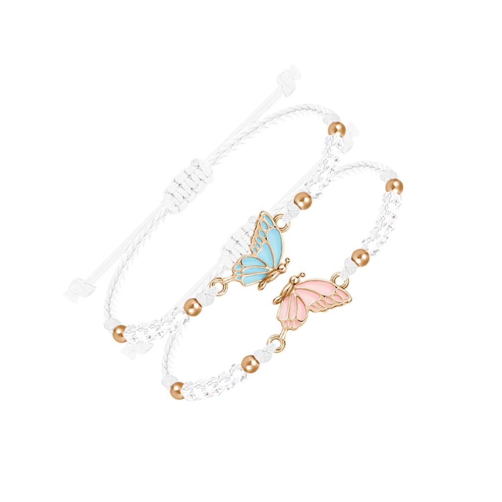 2pcs Matching Bracelets Butterfly Friendship Adjustable Strand Best Friends Bracelets Handmade Charm Couples Jewelry
