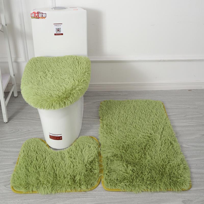 Inyahome 3pcs/set Plush Bathroom Bath Mats Set Anti Slip Toilet Rug and Toilet Lid Cover Soft Fluff Shower Carpet Floor Bath Mat