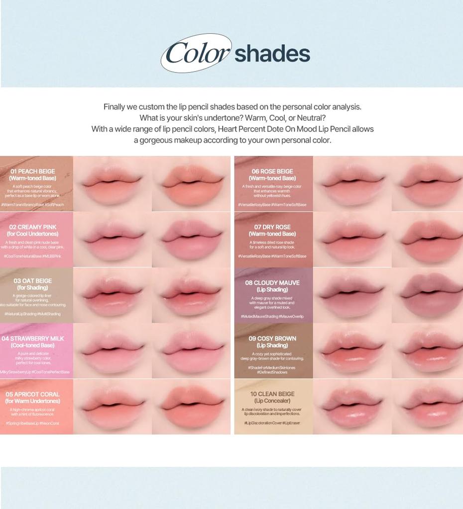 Heart Percent Dote On Mood Lippenstift Lippen Lippen und Wangen Lippenstiftstift mit Mundwinkel-Liner Cremiger Stiftliner, Base, Schattierung, Mehrzweck 4-in-1 (02. Rosa)