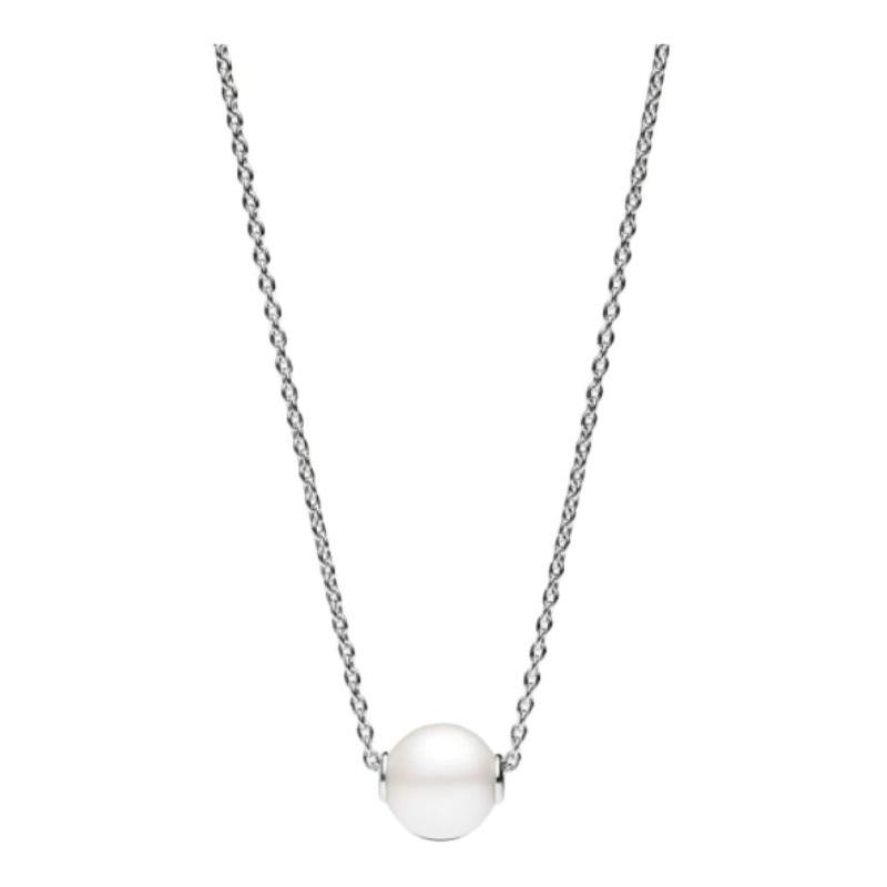 Pandora Timeless Series Synthetic Cubic Zirconia 925 Silver Pearl Necklace Women s Silver 393167C01 серебряный