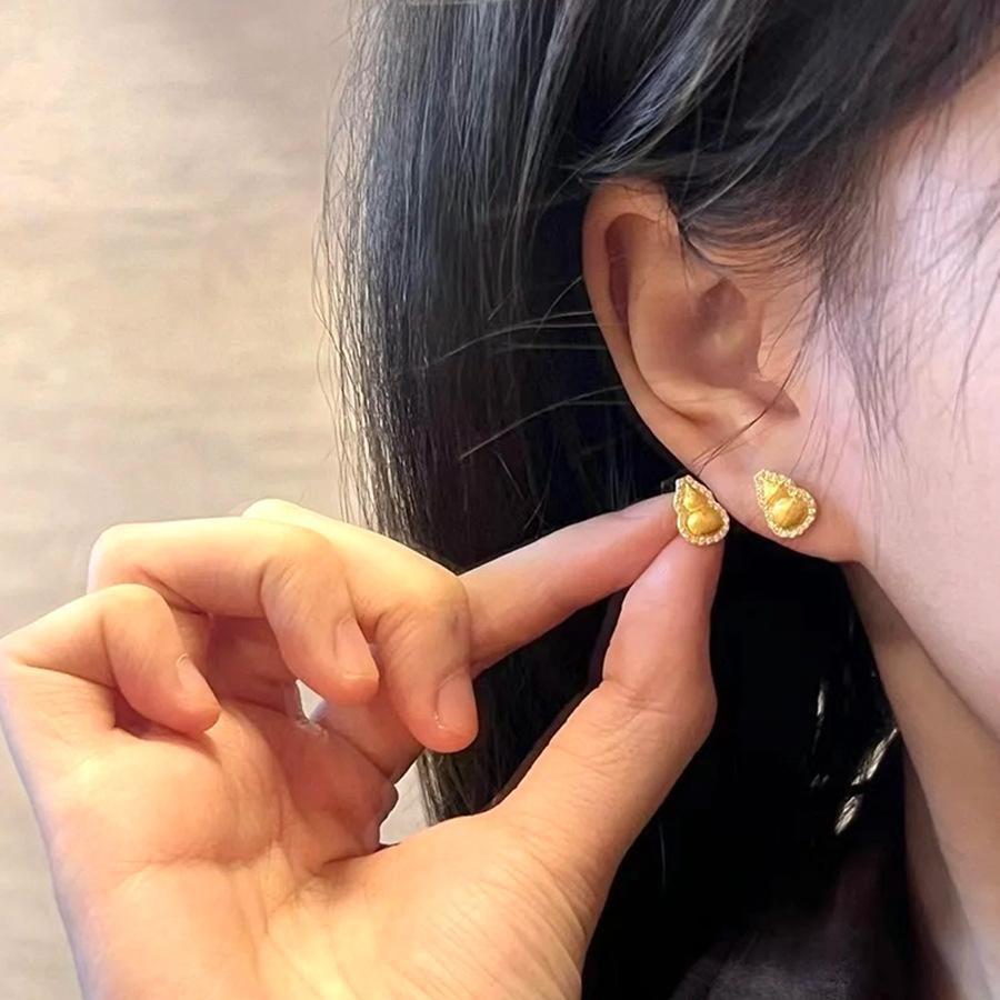 

Серьги-пусеты в виде матовой тыквы из 24-каратного золота, серьги класса люкс, простые модные серьги