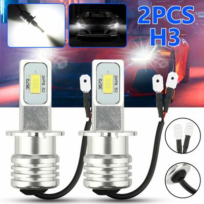 2pcs H3 High Power Super White Led Headlight Kit 100w 10000lm Fog Drive Drl 6000k Bulb Low Power