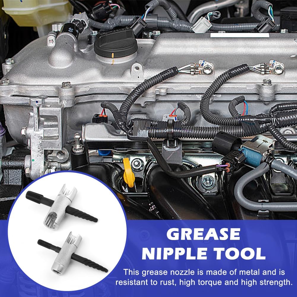 Grease Zerk Tool, 4 Way Zerk Grease Fittings Removal Tools Fit 1/4"-28 SAE, 1/8"-NPT, M10x1 M8x1 and Hex Size 3/8" 5/16" 7/16" for Install, Remove,