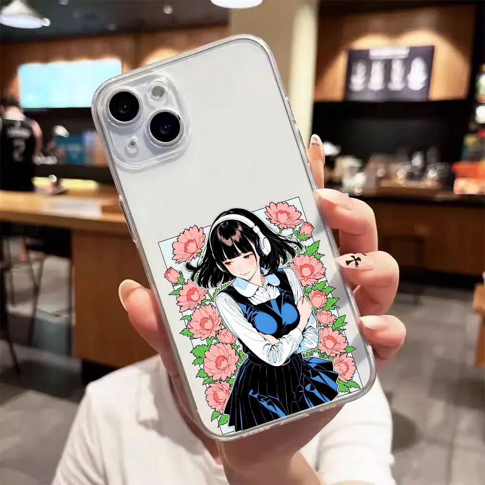 Kawaii Anime Girl Luxury Transparent Phone Case For IPhone 17 16 15 Pro Max 14 13 12 11