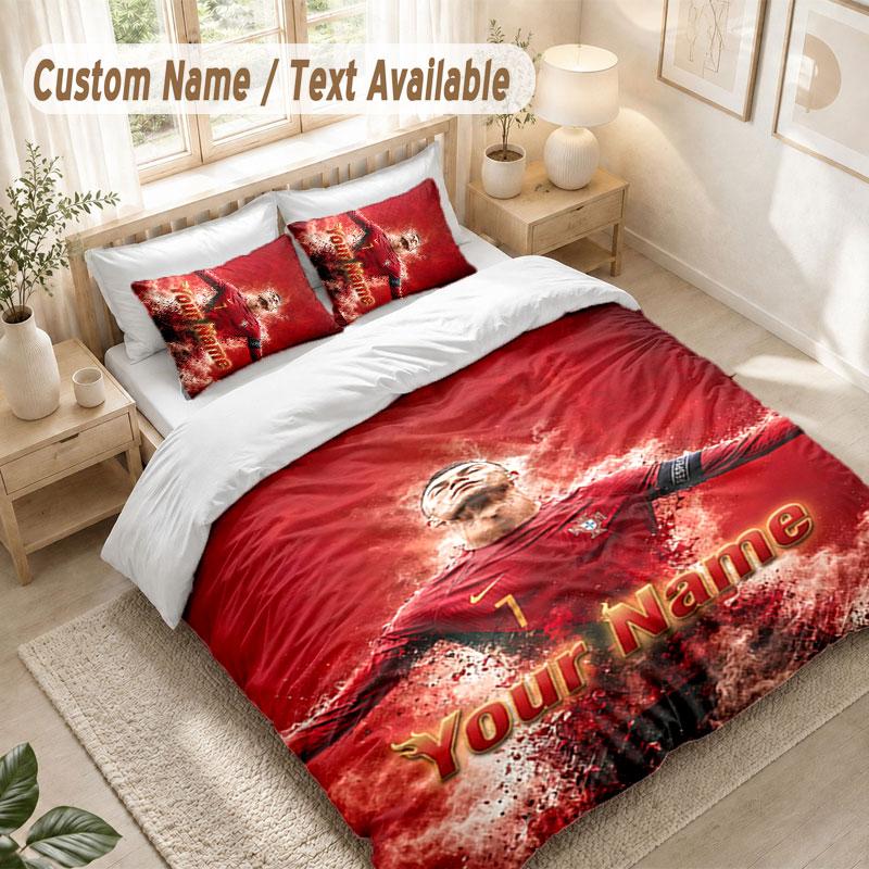Custom Name Bedding Set 3 PiecesCristiano Ronaldo Print Duvet Cover + 2 Pillowcases Soft Bed Decor