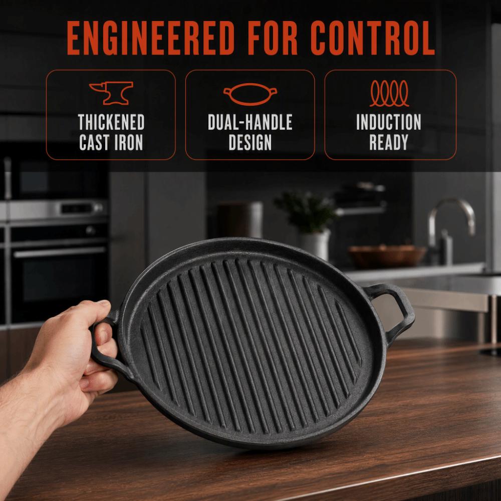 Ribbed Surface Steak Frying Pan Cast Iron Stovetop Griddle Barbecue Pan Home Kitchen Cooking