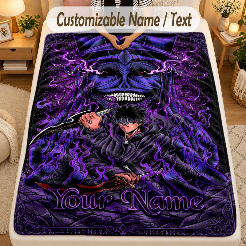 Flannel BlanketSolo Leveling Custom Name Text Personalized Soft Warm Throw Blanket Home Decor Gift