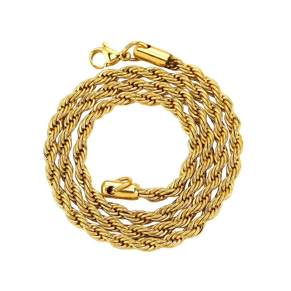 Hip-Hop Plain Chain 3-10mm Stainless Steel Braided Chain 24k Color-Retaining Electroplated Twisted Rope Necklace Bracelet