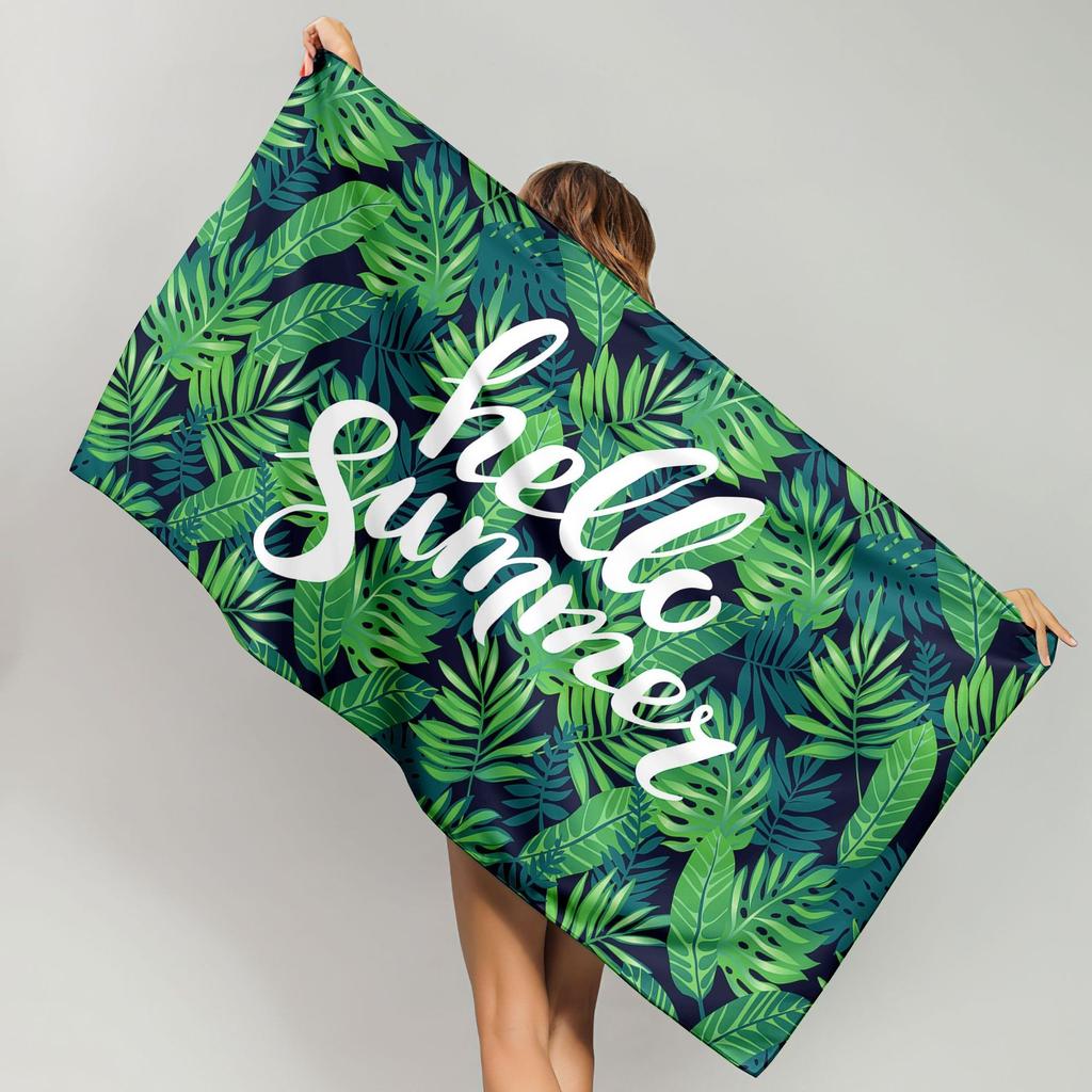Elegant Green White Floral Beach Towel Polyester Quick Dry Sand Free Swimming Bath Towel For Women Summer Pool Vacation Travel